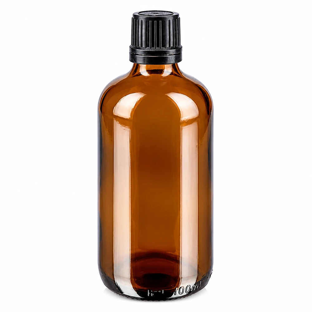 Bouteille de pharmacie brune 100ml bouchon vissable noir bouchon d'inviolabilité Flacon en verre de 100 ml de couleur ambrée, muni d'un bouchon d'origine à l'épreuve des enfants, en verre de pharmacie de haute qualité