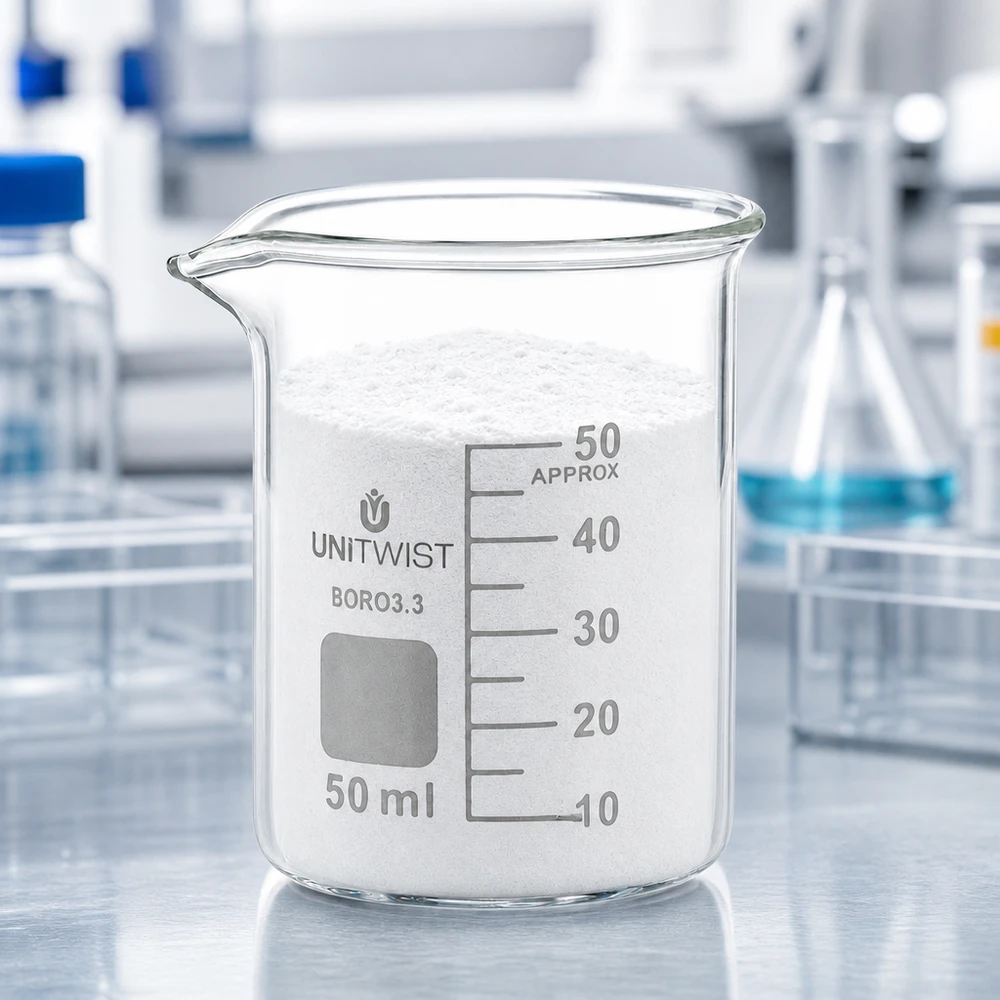 Bécher 50ml borosilicate, forme basse UNiTWIST Verrerie de laboratoire UNiTWIST : bécher de 50 ml, forme basse, avec bec verseur et graduation en millilitres