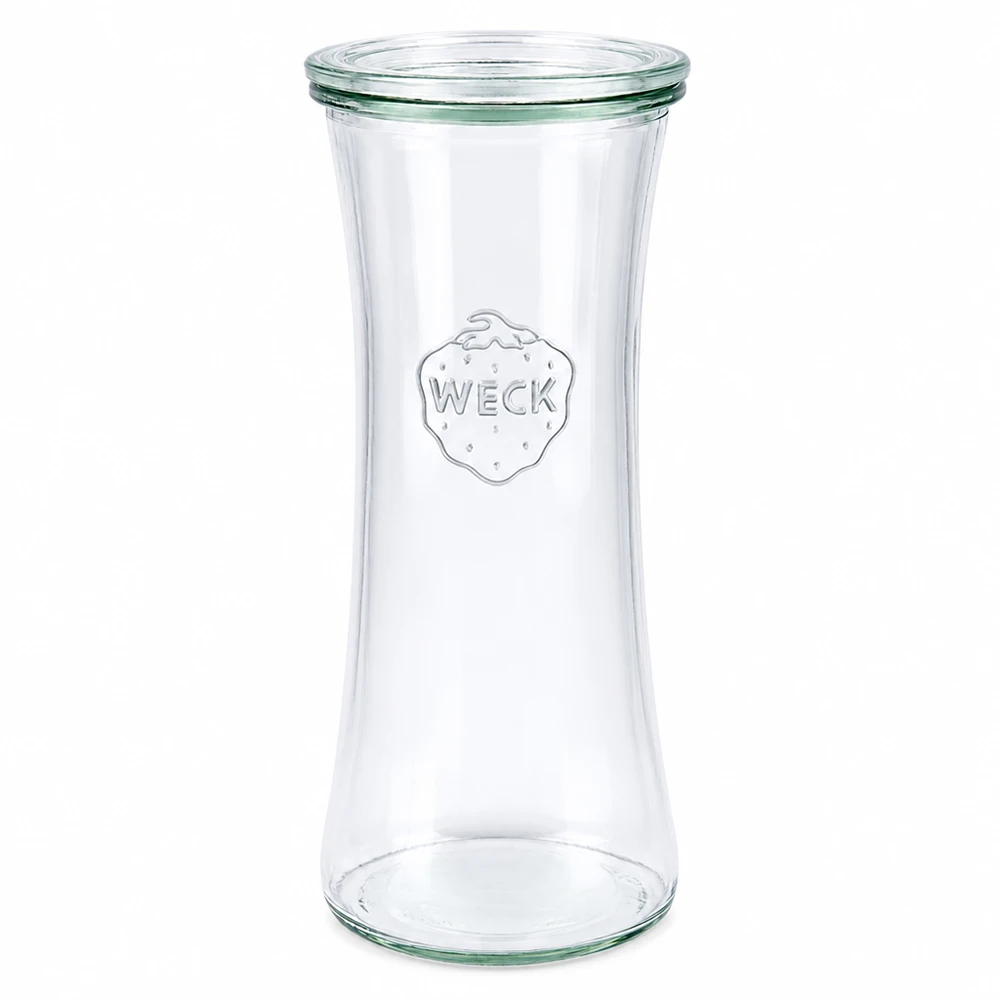 700ml bocal à gourmandises avec bouchon en verre WECK RR80 WECK Pot de délicatesse 700ml avec couvercle en verre RR80 - pot de conserve vide avec logo sur fond blanc