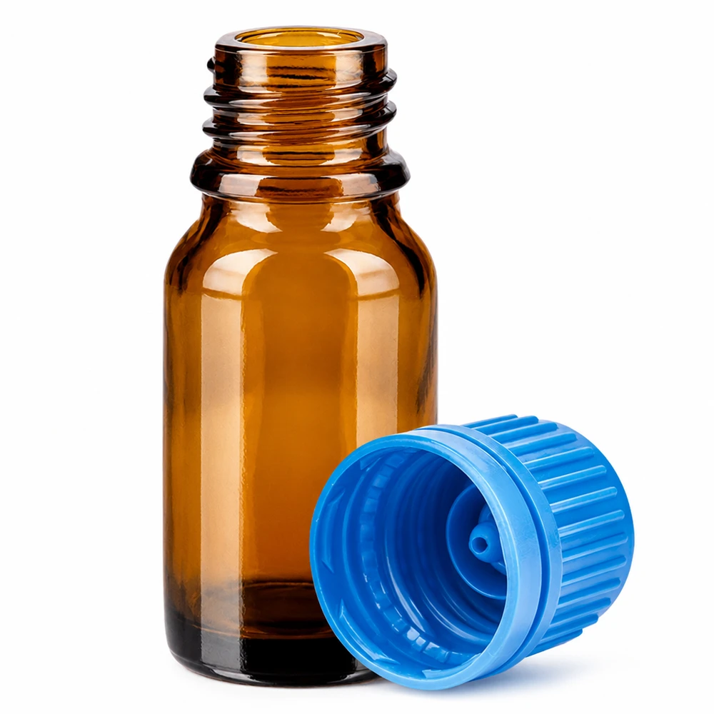 Flacon 10ml 11mm SV bleu OV BrownLine UT18/10 Flacon SV de 10ml en verre brun de haute qualité avec bouchon à vis bleu étanche