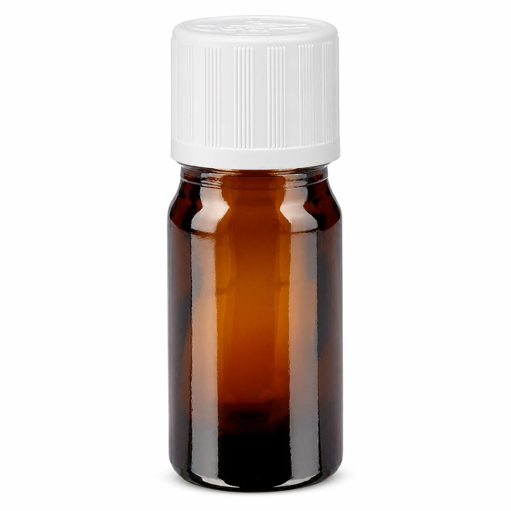 Flacon de pharmacie brun 5ml bouchon vissable blanc sécurité enfant standard Petit flacon en verre brun de 5 ml avec bouchon à vis blanc et sécurité enfant standard