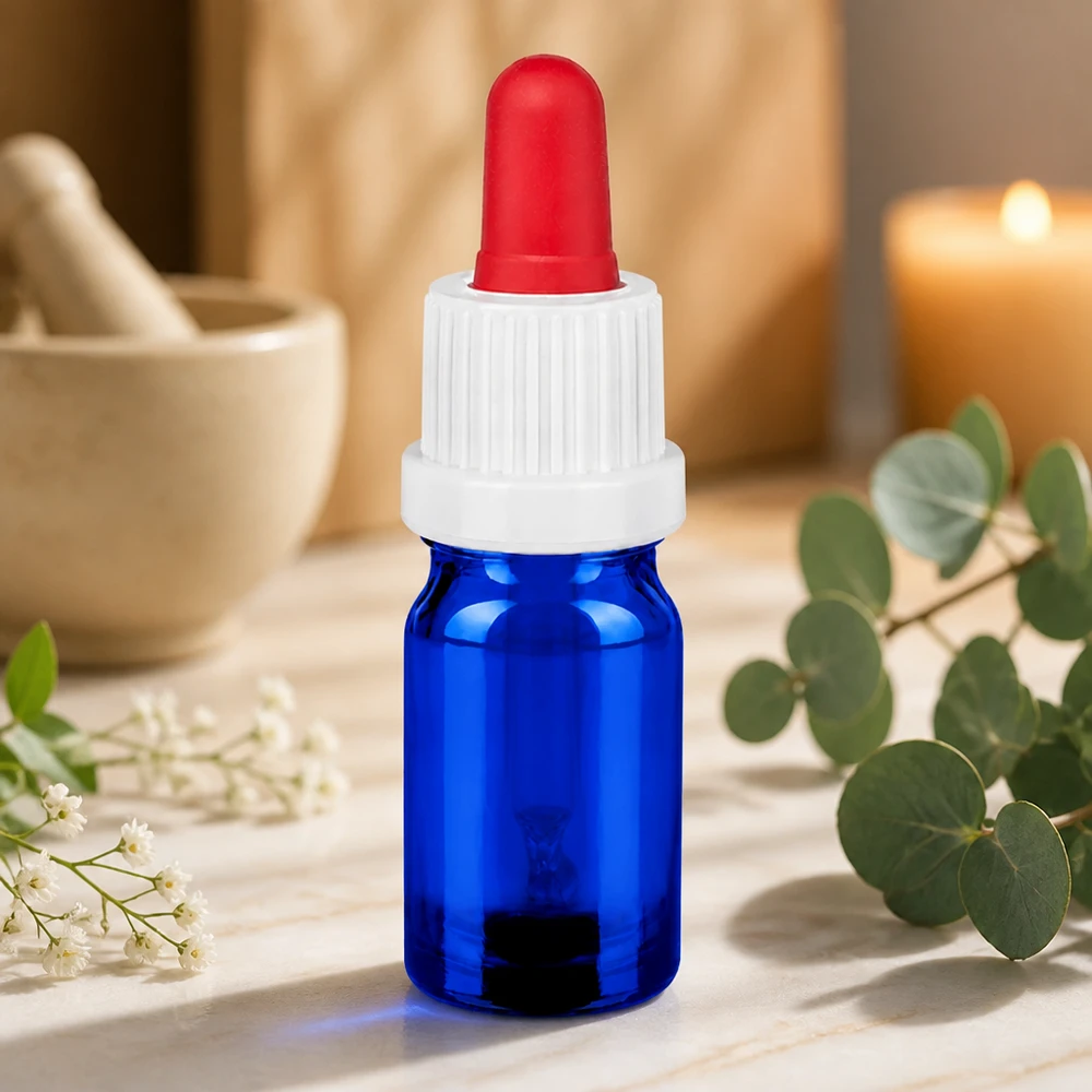 Flacon à pipette 5ml blanc/rouge OV BlueLine UT18/5 Bouteille en verre robuste de 5ml avec pointe de pipette rouge parfaite pour le bricolage cosmétique et la médecine naturelle