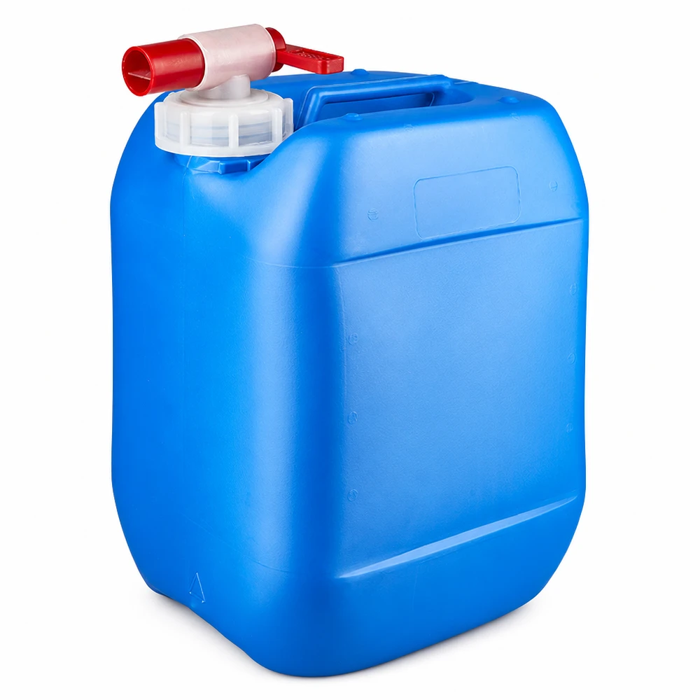 Bidon rectangulaire en PEHD de 10 L, bleu, muni d'un robinet pratique pour un prélèvement facile