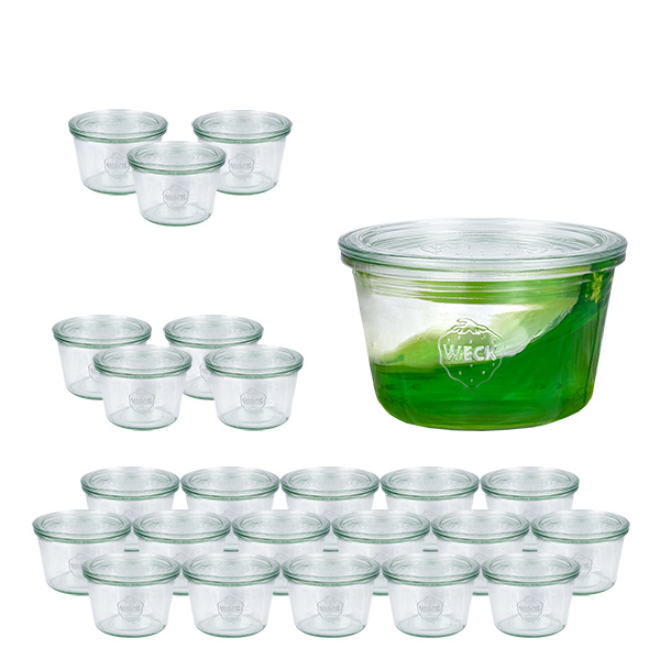 24 pots Weck de 370ml avec 24 couvercles en verre 24 pots Weck de 370ml avec 24 couvercles en verre