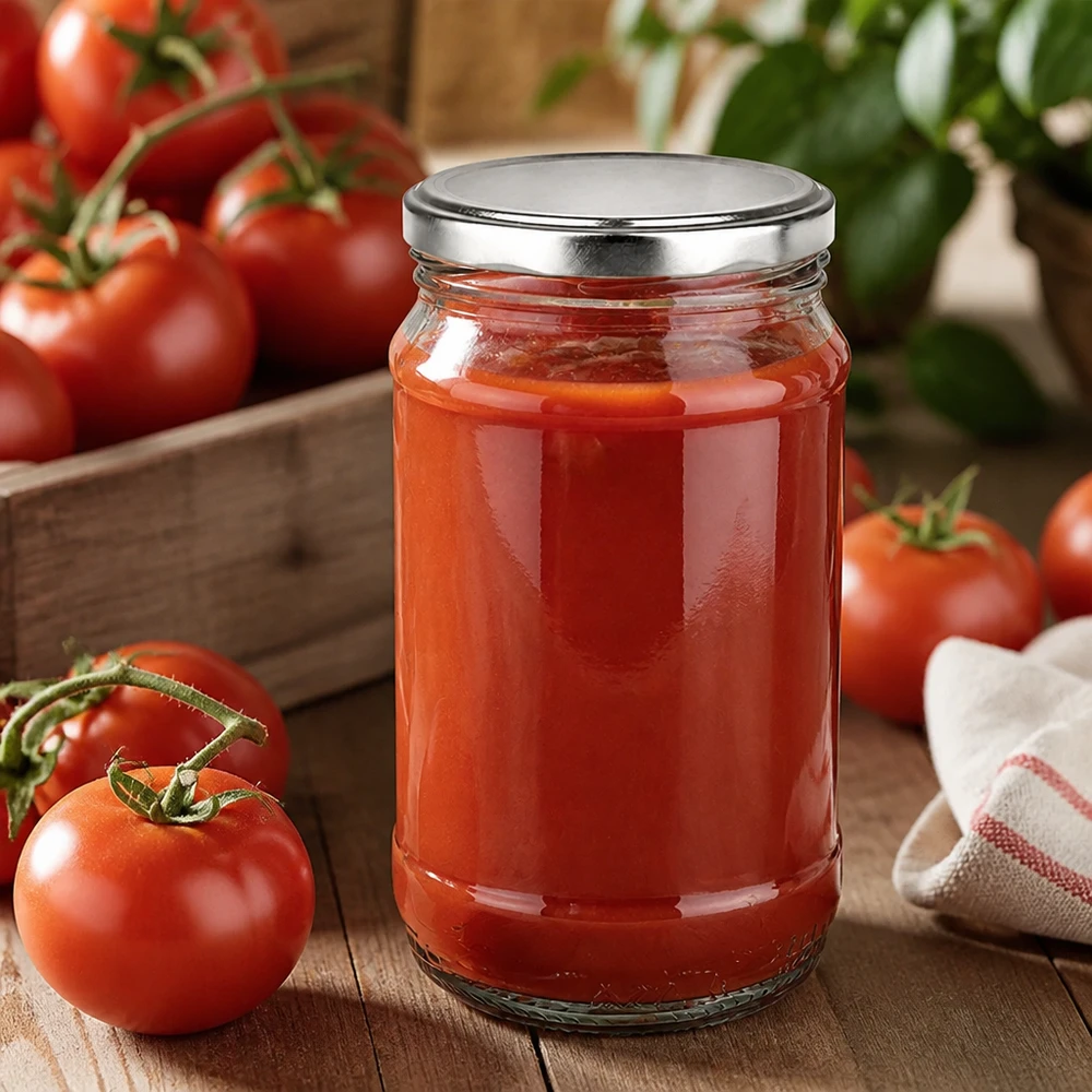 Bocal rond en verre de 370 ml + BasicSeal argenté UNiTWIST Bocal de conservation de 370 ml avec couvercle à vis argenté, idéal pour conserver de la sauce tomate