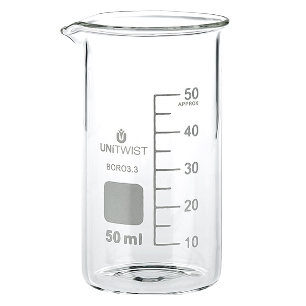 Bécher 50ml borosilicate, forme haute UNITWIST Bécher 50ml borosilicate, forme haute UNITWIST