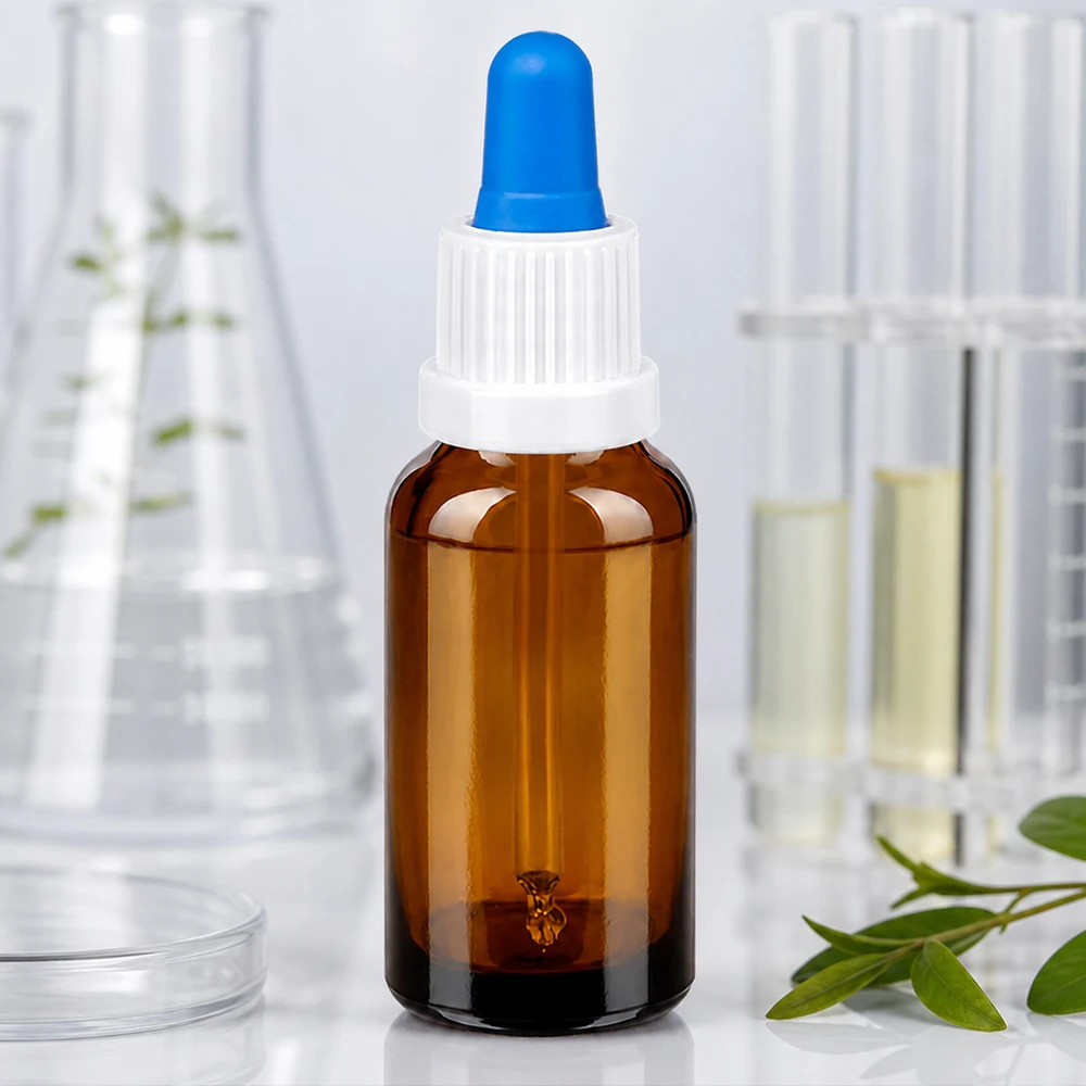 20ml flacon à pipette blanc/bleu OV BrownLine UT18/20 Flacon à pipette robuste en verre brun de 20 ml avec fermeture inviolable à l'épreuve des enfants Système OV