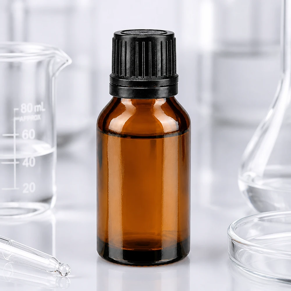 Flacon de pharmacie brun 15ml bouchon compte-gouttes 1mm noir bouchon inviolabilité Flacon de pharmacie de 15 ml en verre brun avec bouchon compte-gouttes noir et orifice de précision de 1 mm, fabriqué en laboratoire