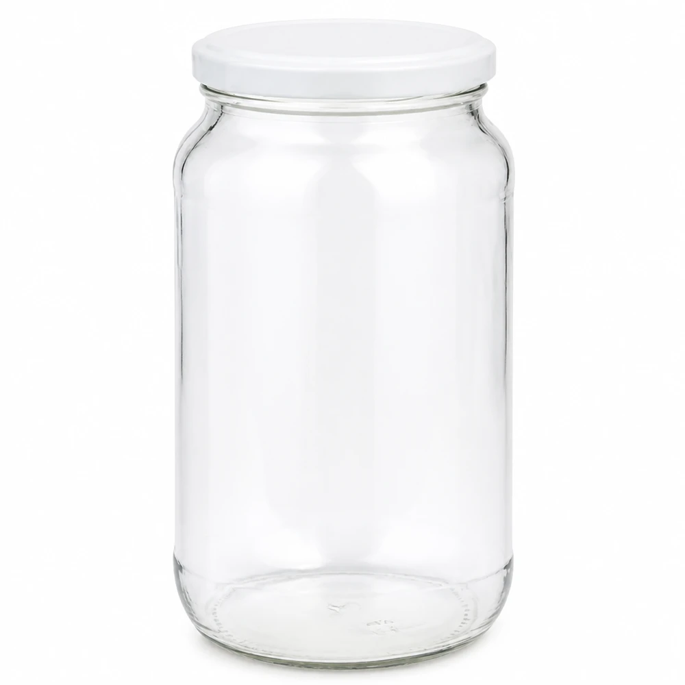1062ml Verre rond avec couvercle BasicSeal blanc UNiTWIST Bocal rond de 1062ml avec couvercle blanc BasicSeal Fermeture UNiTWIST Bocal à conserves transparent