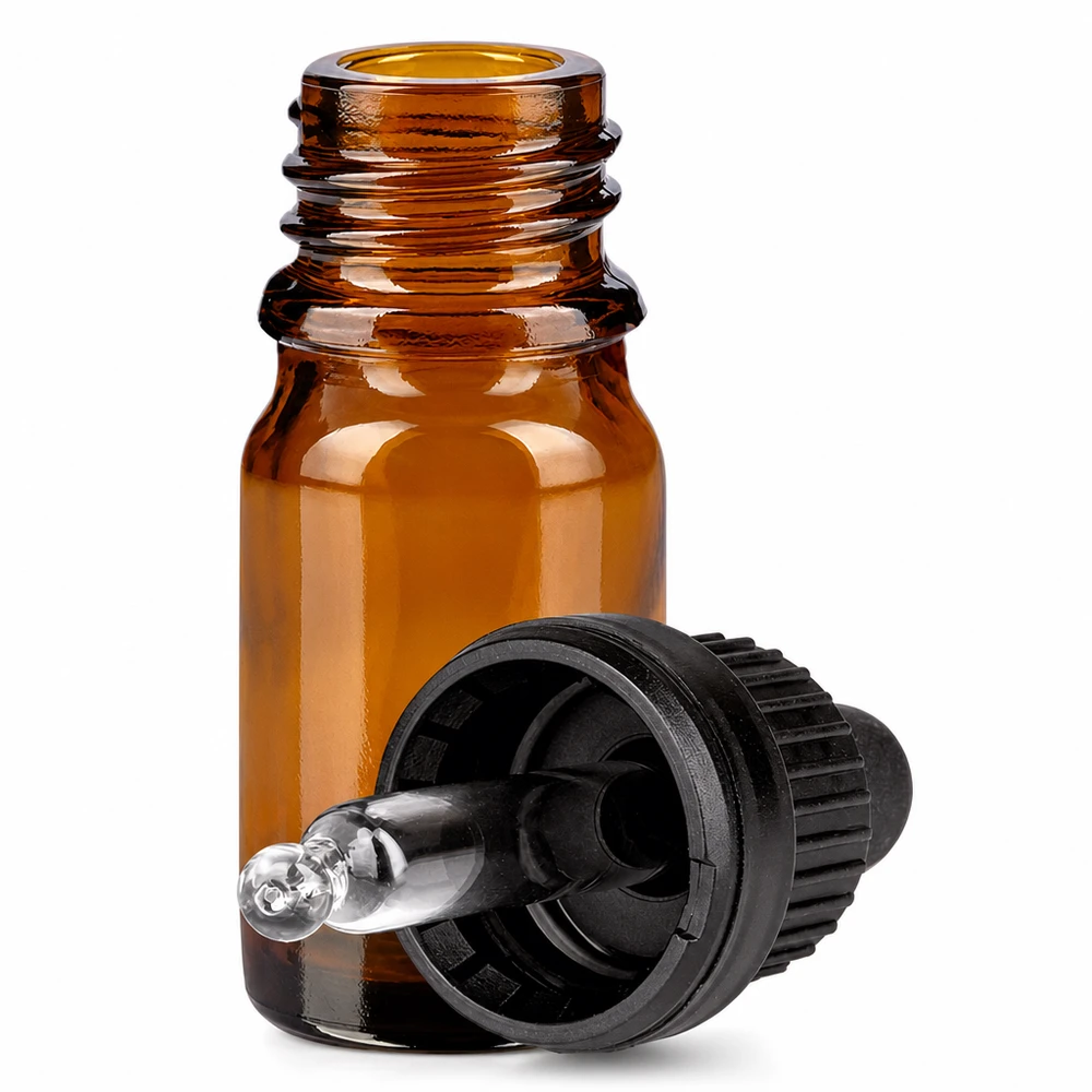 Flacon à pipette 5ml noir OV BrownLine UT18/5 Flacon à pipette en verre brun de 5ml avec compte-gouttes pour huiles essentielles et teintures