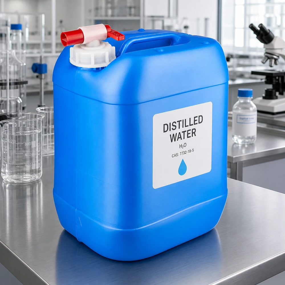 Bidon d'eau distillée de 20 litres, bleu, avec robinet de vidange, pour laboratoire et usage domestique