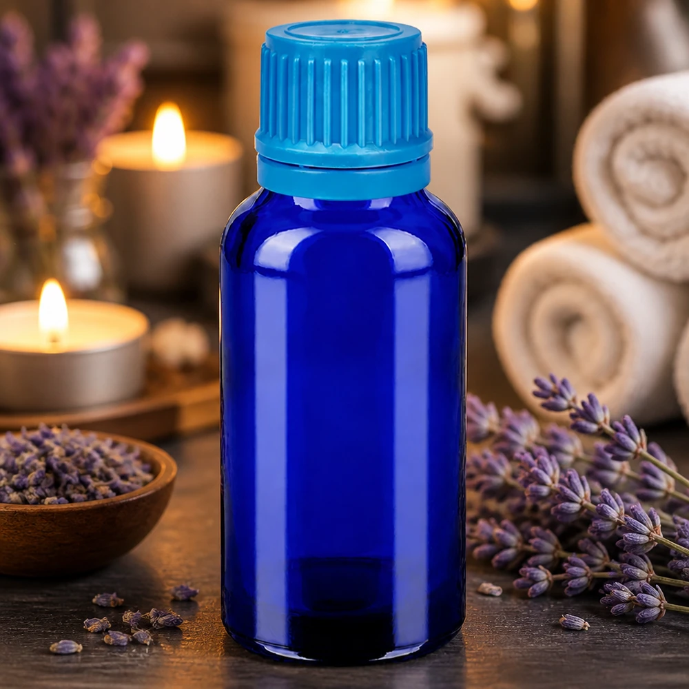 Flacon 30ml 11mm SV bleu OV BlueLine UT18/30 Bouteille en verre réutilisable de 30 ml avec bec verseur anti-goutte pour un emballage cosmétique durable