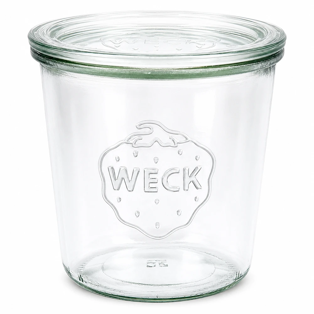 Bocal en verre de 580 ml avec couvercle en verre WECK RR100 WECK Pot renversé 580ml avec couvercle en verre RR100 Pot de conservation transparent pour la conservation et les provisions