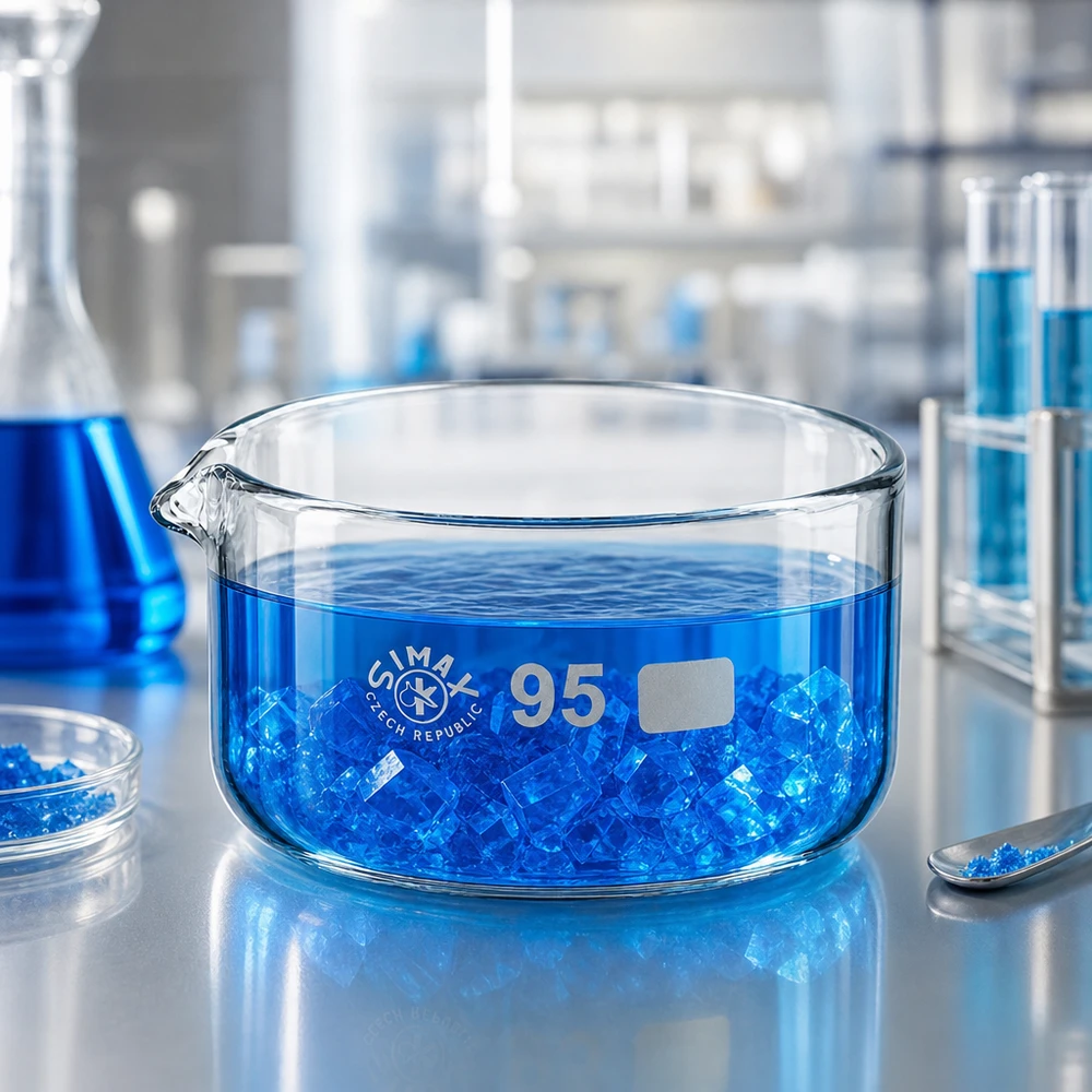 Verrerie de laboratoire ronde de 95 mm de diamètre, munie d'un bec verseur, destinée aux processus de cristallisation en laboratoire