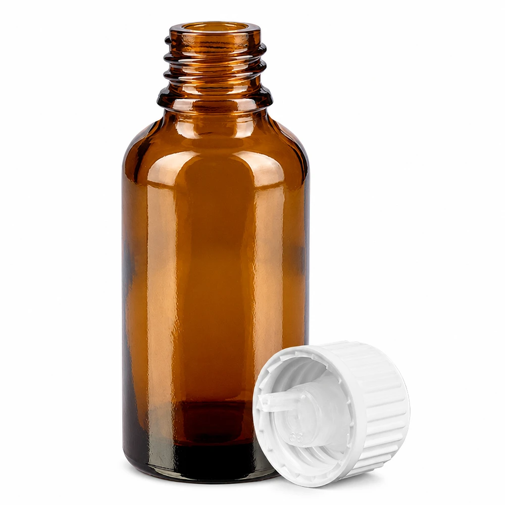 30ml flacon compte-gouttes 0.9mm blanc STD BrownLine UT18/30 Bouteille en verre de haute qualité 30ml ambrée avec bouchon compte-gouttes blanc pour l'aromathérapie