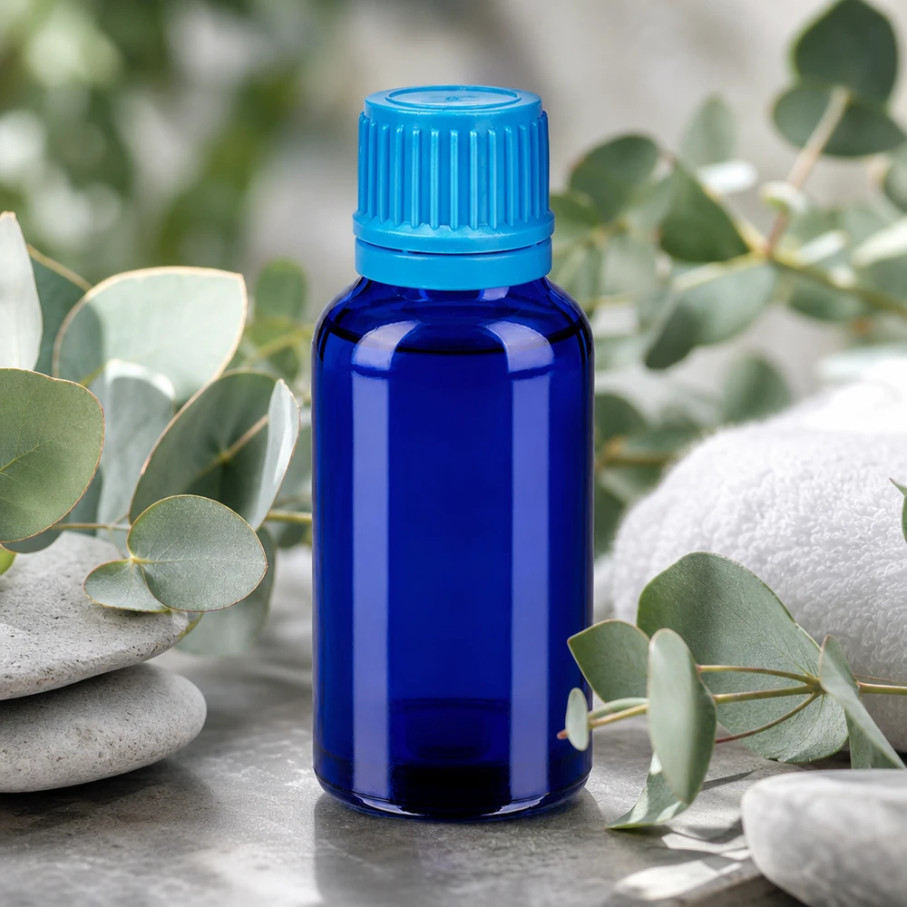Flacon 30ml 11mm SV bleu OV BlueLine UT18/30 Flacon petit format pratique de 30 ml en bleu cobalt pour les voyages et les applications mobiles