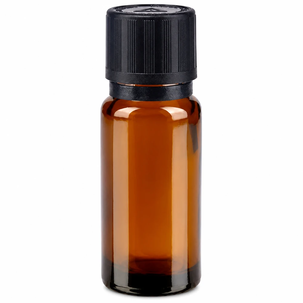 Petit flacon de pharmacie en verre ambré de 10 ml avec bouchon à vis noir à sécurité enfant