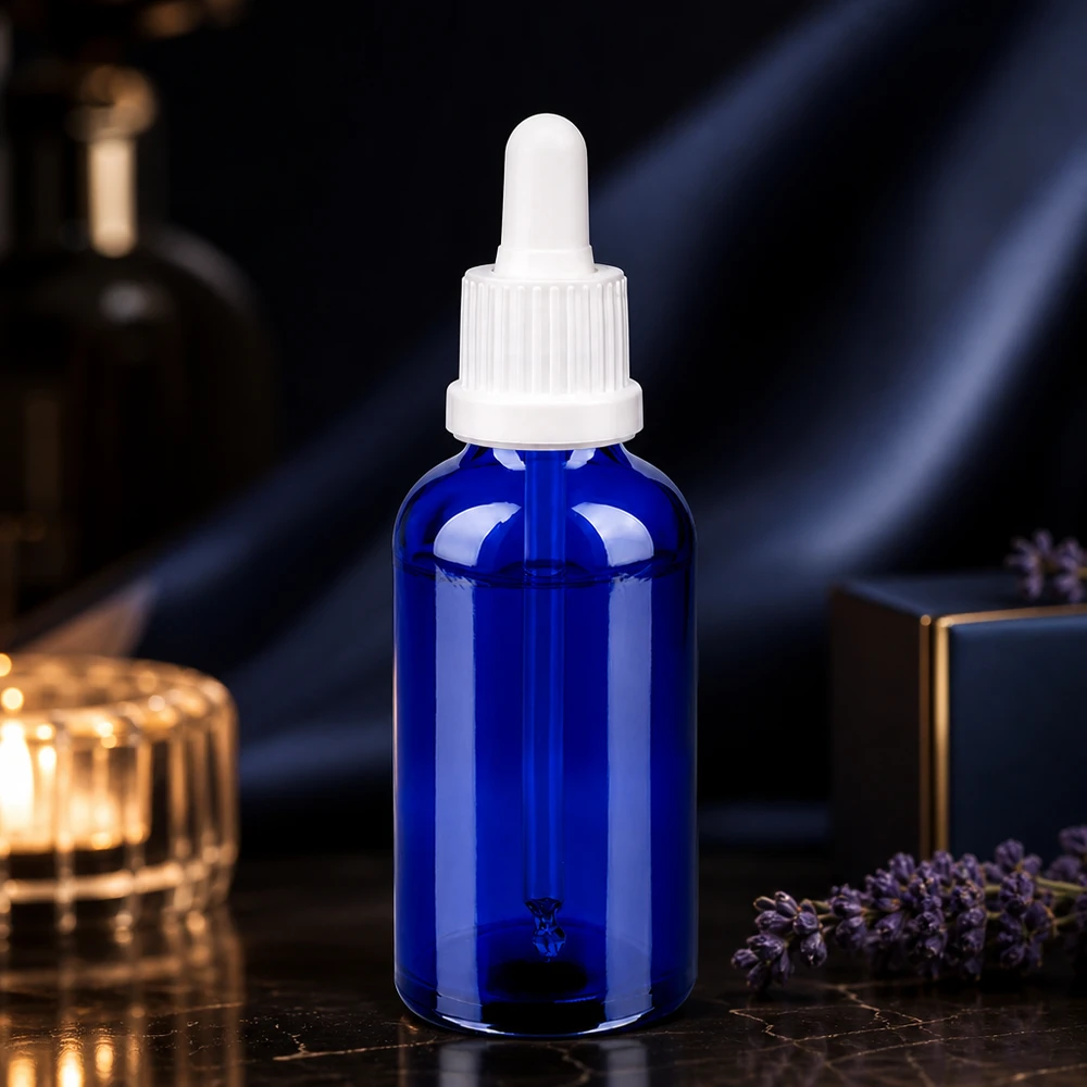 Flacon à pipette 50ml blanc OV BlueLine UT18/50 Bouteille en verre pratique de 50 ml avec pipette OV BlueLine UT18/50 pour les applications aromathérapeutiques