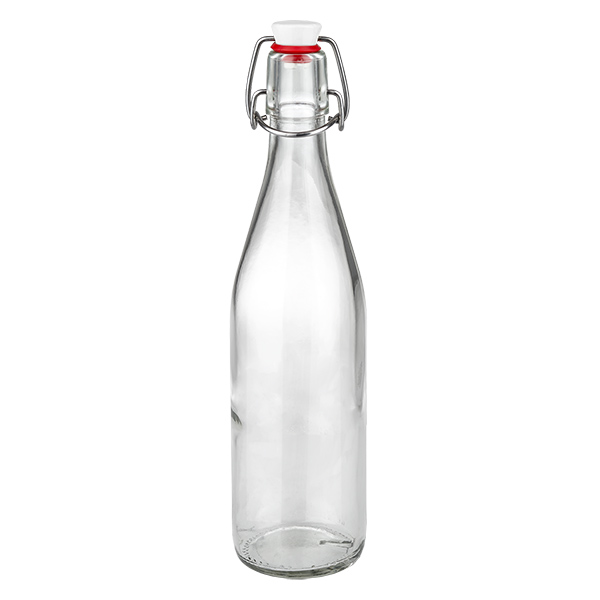Bouteille en verre de 500 ml + bouchon mécanique en porcelaine UN.. Bouteille en verre de 500ml avec bouchon à étrier en porcelaine, bouteille transparente avec joint d'étanchéité rouge pour boissons