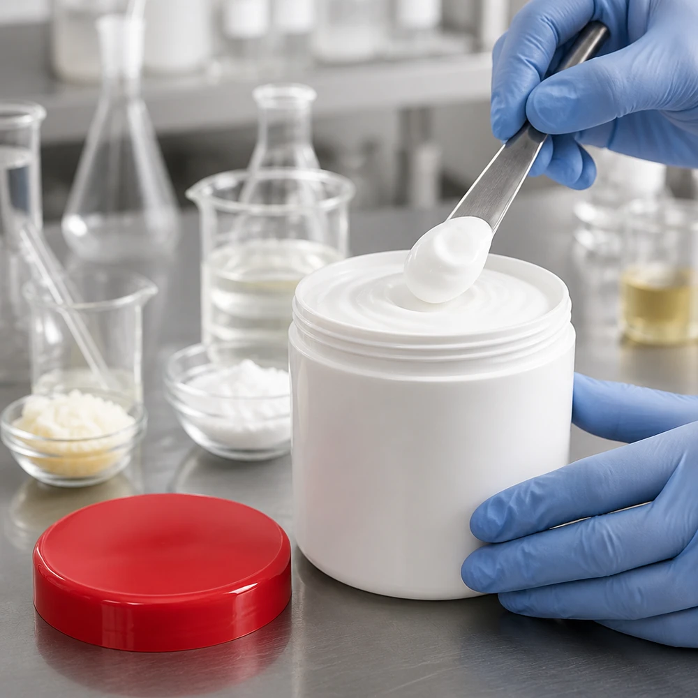 Pot à pommade en PP de 20 g, blanc avec couvercle rouge, idéal pour les cosmétiques et la dermatologie