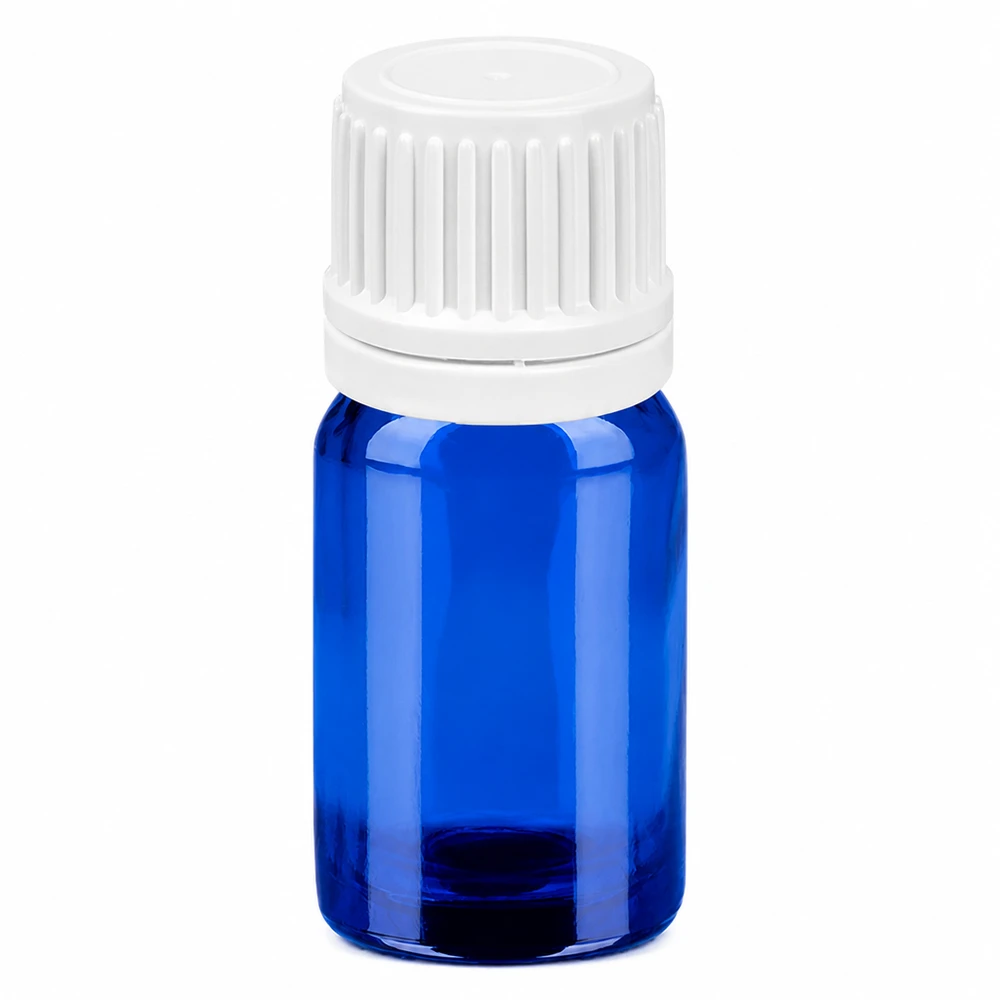 Flacon 5ml 11mm SV blanc OV BlueLine UT18/5 Flacon en verre bleu de 5 ml avec bouchon blanc à l'épreuve des enfants pour une conservation en toute sécurité