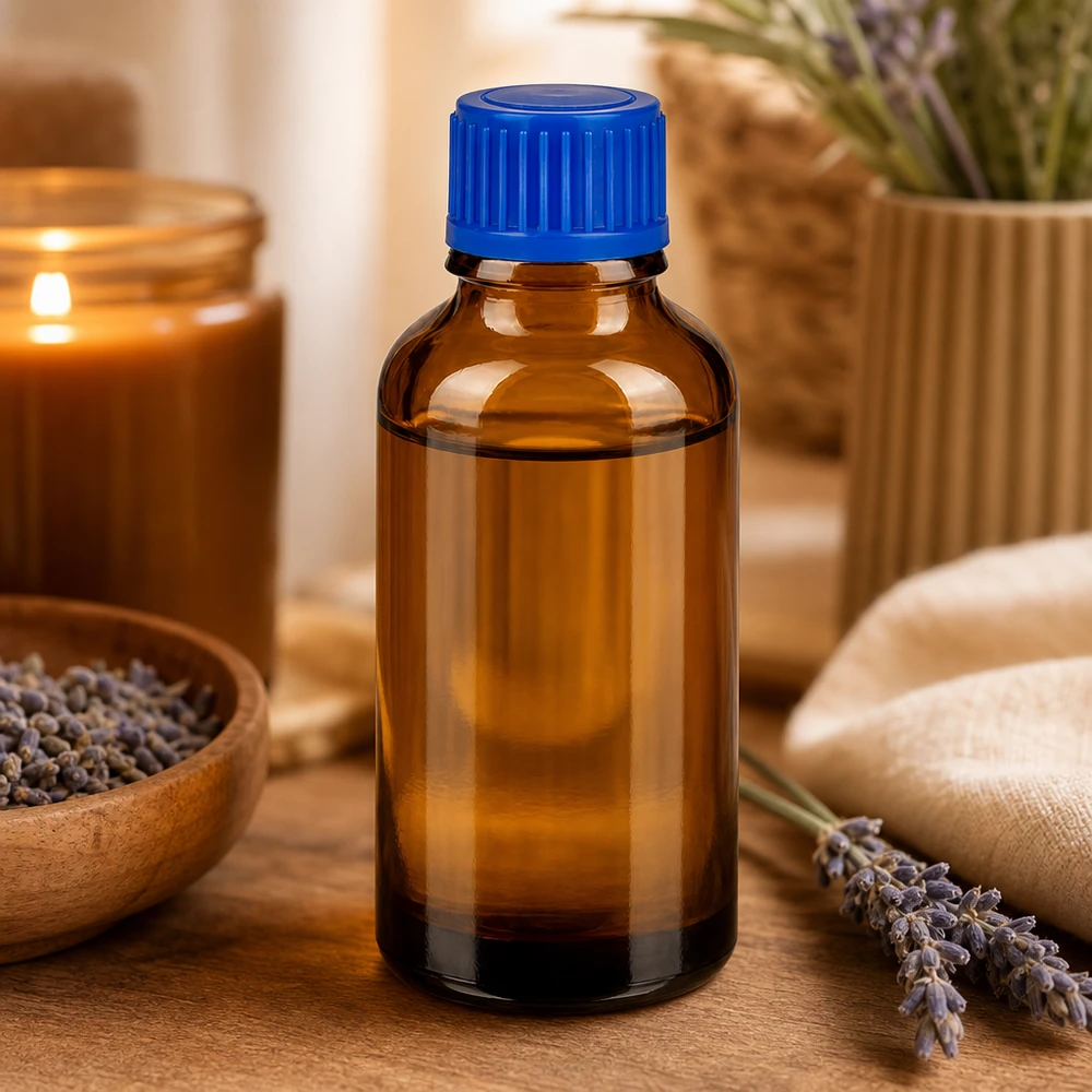 Flacon de 30ml 11mm SV bleu STD BrownLine UT18/30 Flacon de 30ml en verre foncé avec bouchon bleu étanche idéal pour la cosmétique et la naturopathie