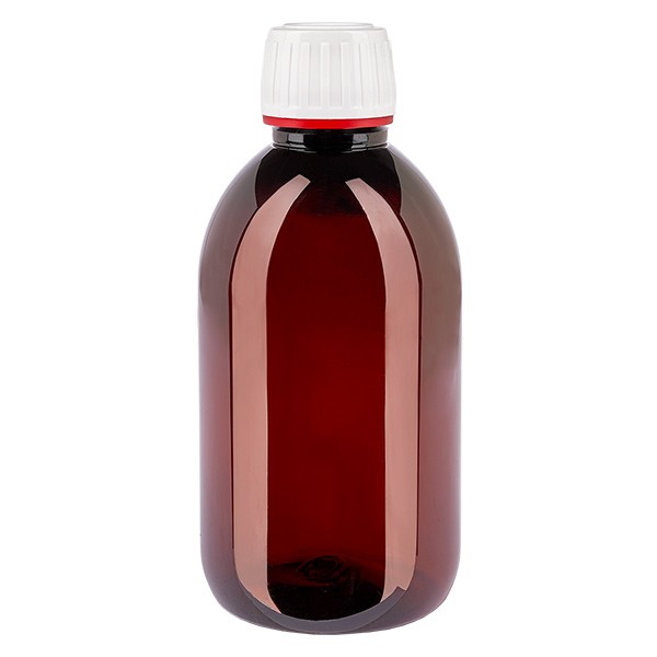 Bouteille PET 250ml avec bouchon blanc/rouge OV