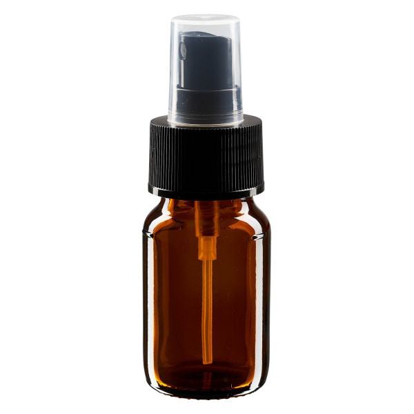 Flacon médical norme européenne de 30 ml avec spray noir GCMI 28/410 et couvercle transparent, standard Flacon médical norme européenne de 30 ml avec spray noir GCMI 28/410 et couvercle transparent, standard
