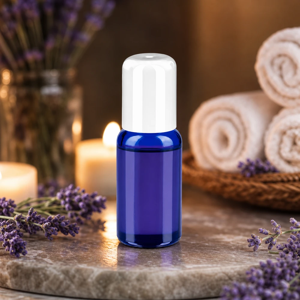 Flacon Roll-On 20ml blanc STD BlueLine UT18/20 Flacon bleu compact de 20ml idéal pour les mélanges d'aromathérapie et les produits de soin