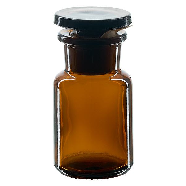 Flacon pharmaceutique 50 ml col large + bouchon verre ambré