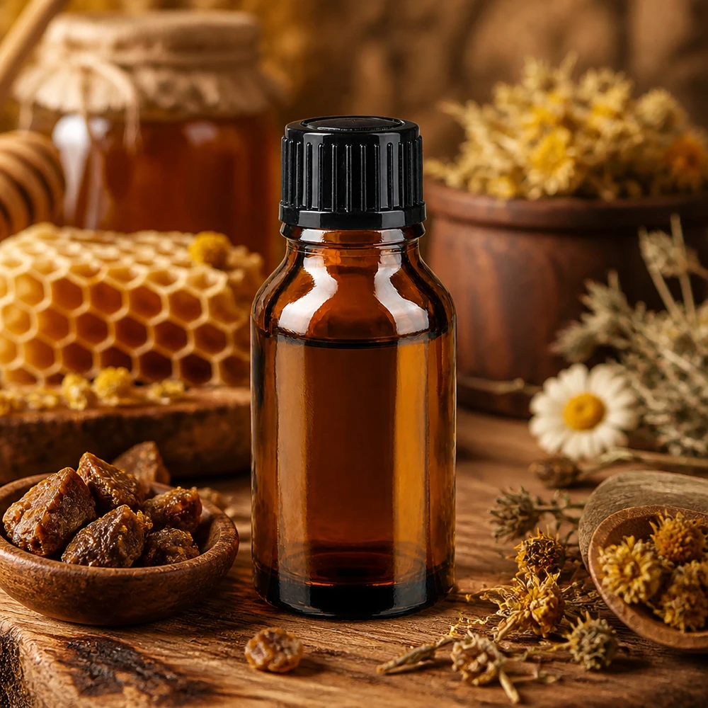 Flacon de pharmacie de 15 ml en verre ambré avec compte-gouttes de 1 mm pour la médecine naturelle et les extraits de propolis