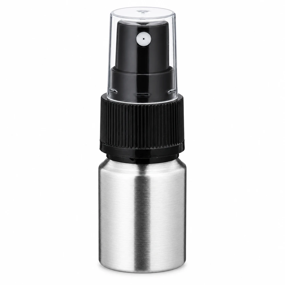 Bouteille en aluminium poncé 10 ml, avec vaporisateur à pompe noir Petit vaporisateur 10ml en aluminium avec tête de pulvérisation pour les huiles de parfum et les cosmétiques liquides