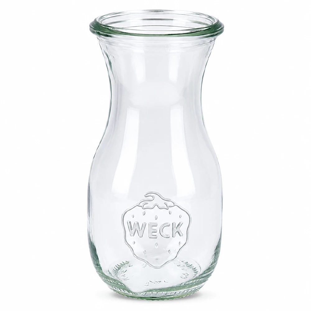Bouteille à jus WECK RR60 de 290 ml Bouteille à jus de 290 ml WECK RR60 en verre transparent avec logo gravé et large ouverture pour les jus et les boissons