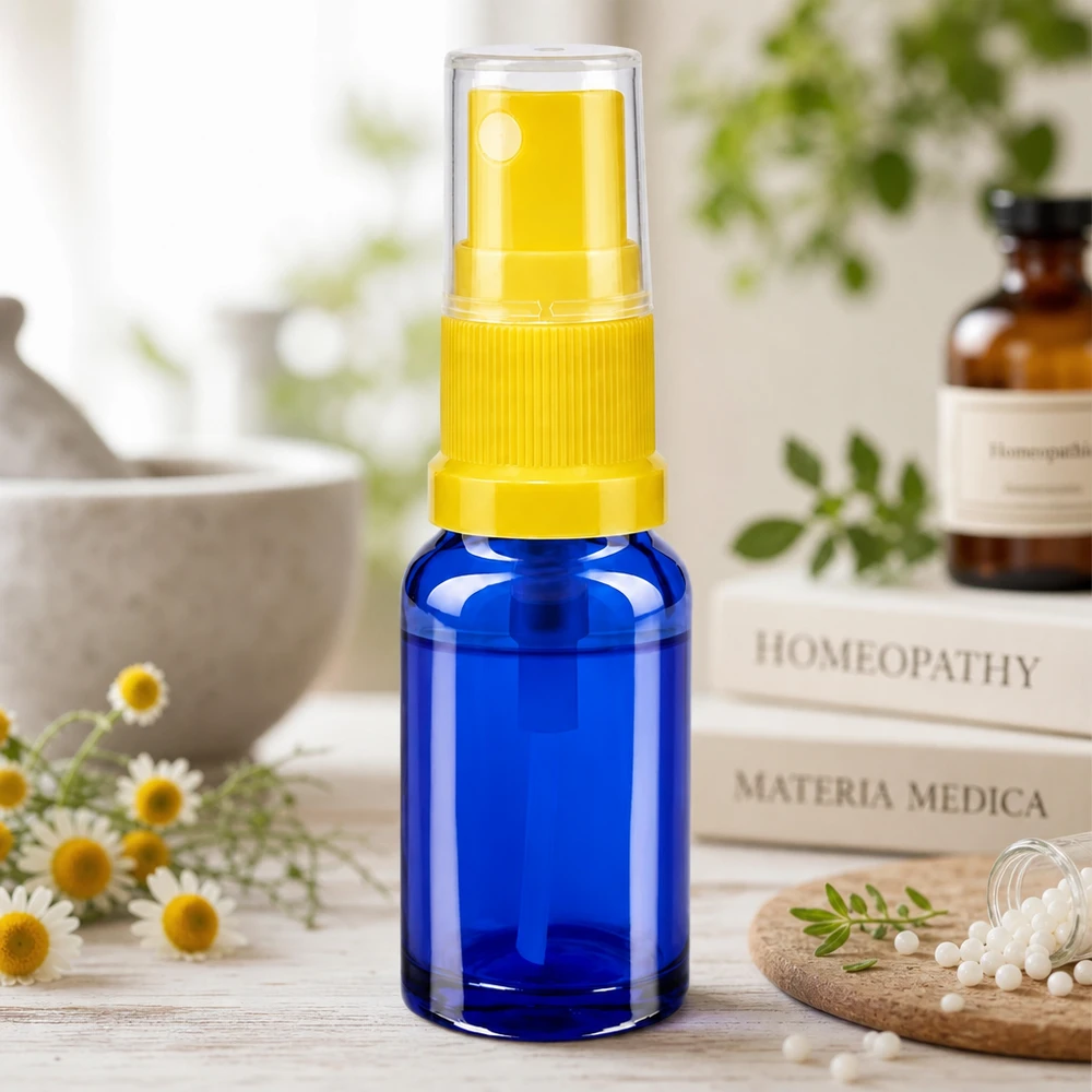 Flacon de pharmacie bleu 10ml embout spray jaune Flacon de pharmacie avec protection UV, 10 ml, bleu, avec vaporisateur jaune, pour hydrolats et vaporisateurs d'ambiance