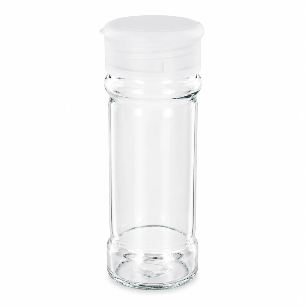 Pot à sel/épices 100 ml avec saupoudreuse, blanc Pot à épices vide de 100 ml en verre transparent avec saupoudreuse en plastique blanc