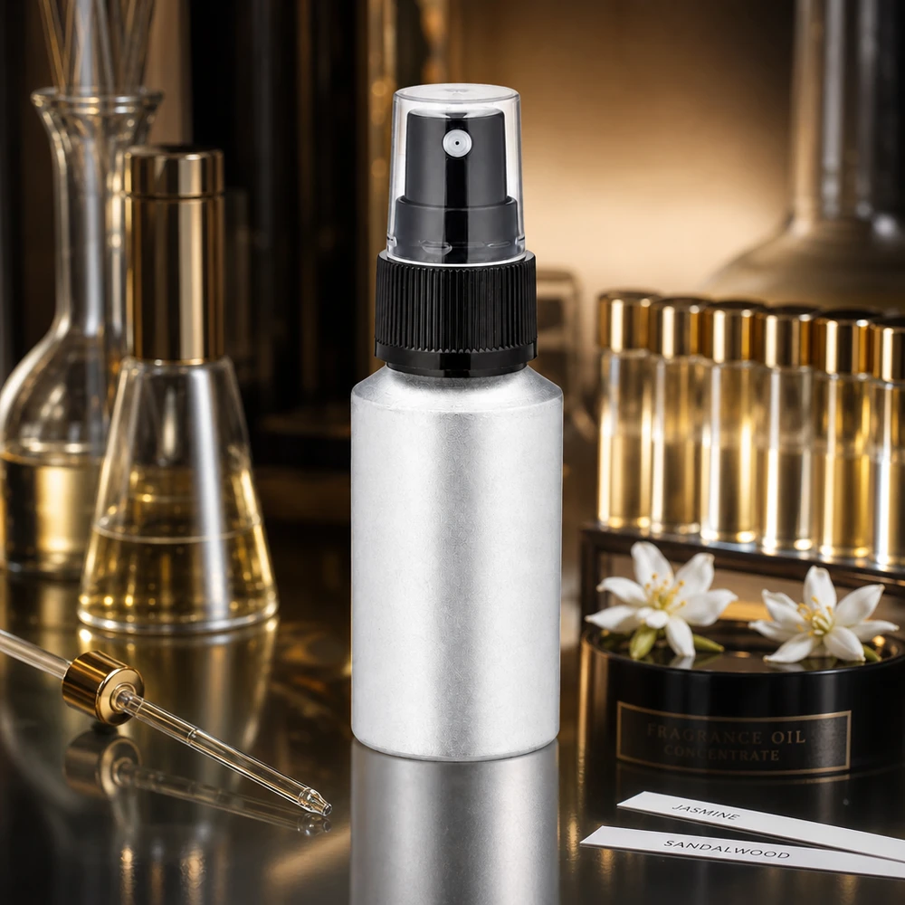 Bouteille en aluminium teinté 30 ml, avec vaporisateur à pompe noir Flacon vaporisateur en aluminium de 30 ml avec surface résistante pour un rangement durable des cosmétiques