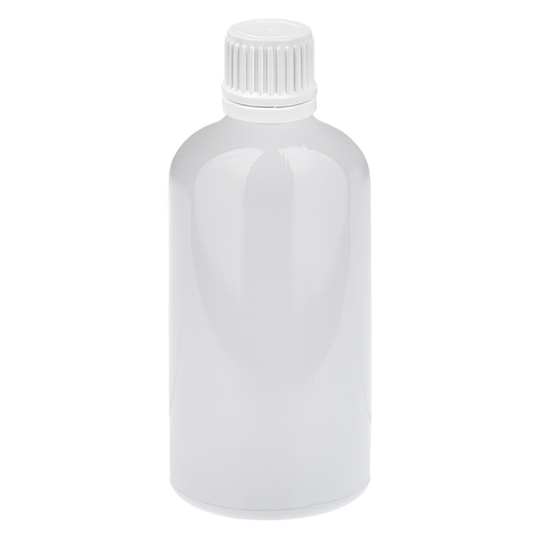 Flacon 100 ml, bouchon à vis 11 mm blanc, bouchon inviolable WhiteLine UT18/100