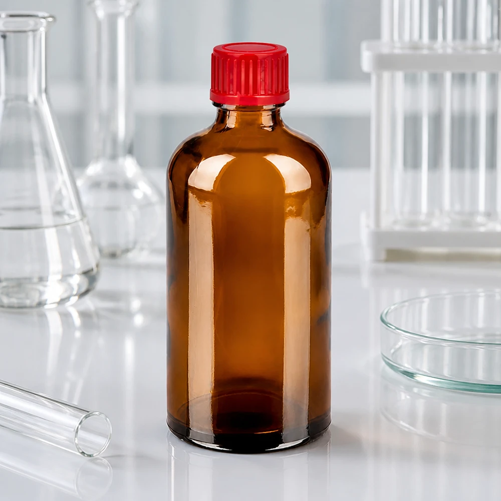 Flacon de 100ml 11mm SV rouge STD BrownLine UT18/100 Bouteille professionnelle en verre brun de 100 ml avec ouverture de 11 mm pour un dosage précis des liquides