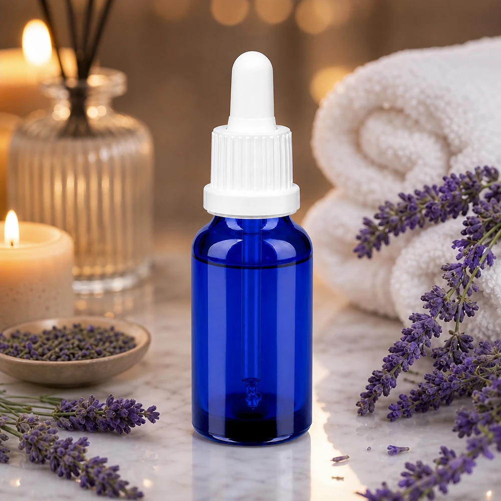 Flacon à pipette 20ml blanc OV BlueLine UT18/20 Bouteille à pipette premium de 20 ml avec bouchon en caoutchouc blanc pour les mélanges d'aromathérapie professionnels