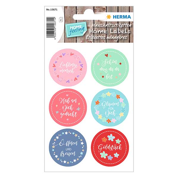 Sticker « Chérie » (12 autocollants avec paillettes) ø34mm | 2 feuilles = 12 autocollants en papier.