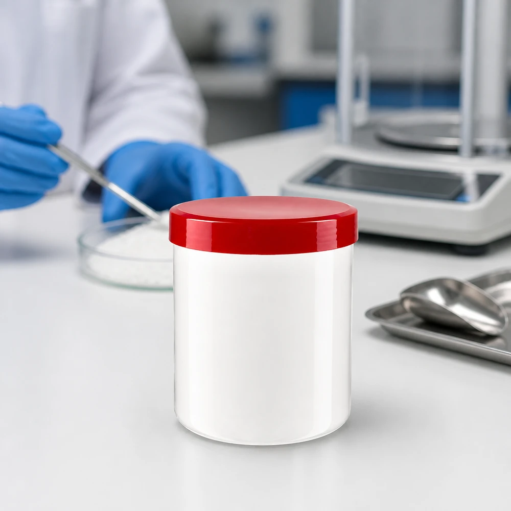 Boîte de conservation hygiénique de 10 g, blanche, avec couvercle à vis en PP rouge, destinée aux applications pharmaceutiques