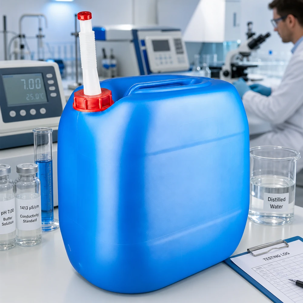 Bidon grand volume de 30 litres avec bouchon à vis rouge et tuyau flexible pour un dosage précis