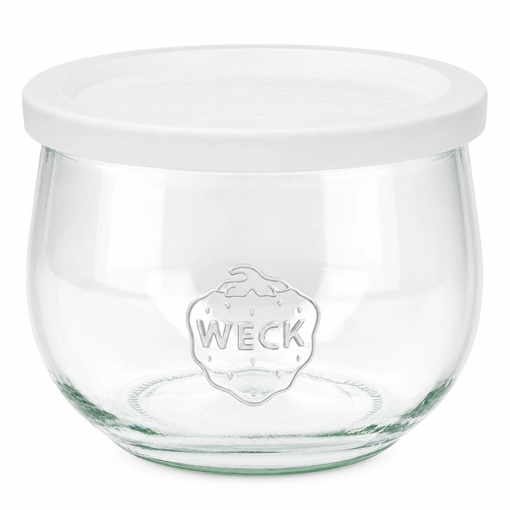WECK Pot tulipe 580ml avec couvercle fraîcheur blanc RR100 Pot de conservation transparent avec logo WECK