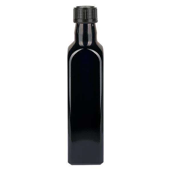 Bouteille d'huile en verre violet 500ml carrée, bouchon à vis noir Bouteille d'huile en verre violet 500ml carrée, bouchon à vis noir