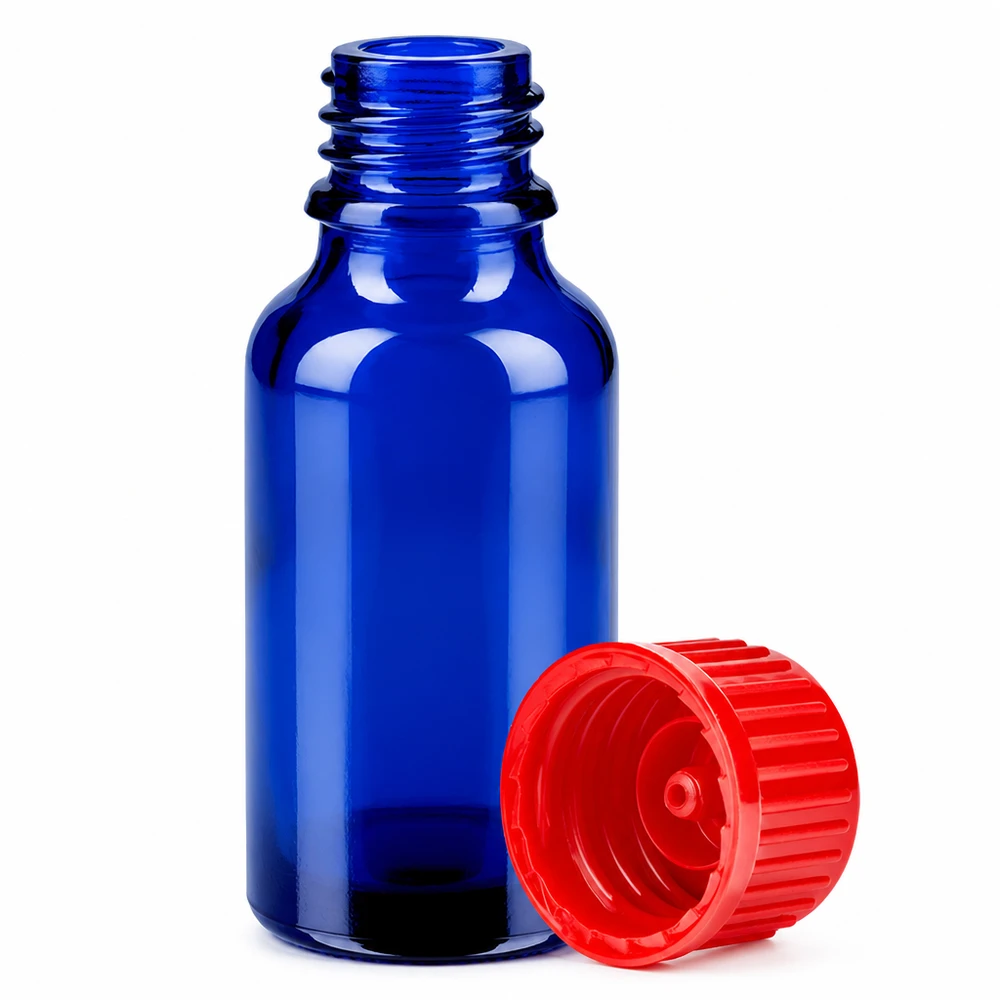 Flacon 20ml 11mm SV rouge STD BlueLine UT18/20 Flacon compact de 20ml en verre bleu anti-UV avec bouchon compte-gouttes pratique rouge