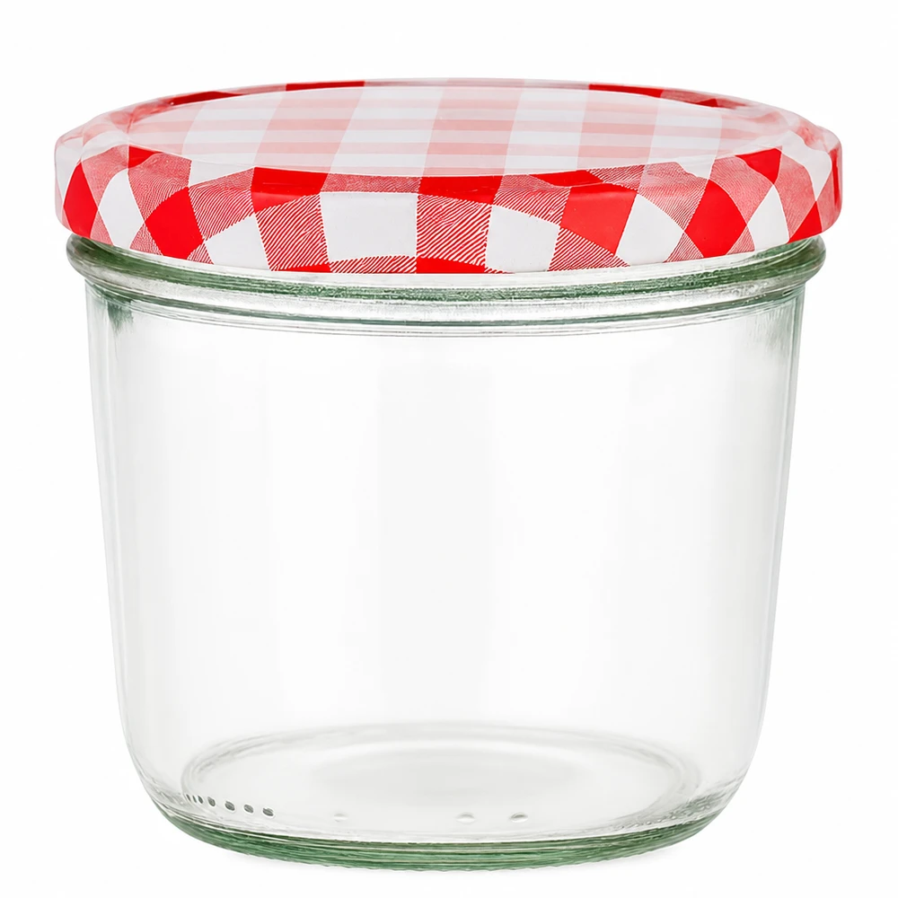 230ml Verre conique avec couvercle BasicSeal rouge/blanc UNiTWIST Pot de 230 ml avec couvercle BasicSeal à carreaux rouges et blancs pour confitures et conserves.
