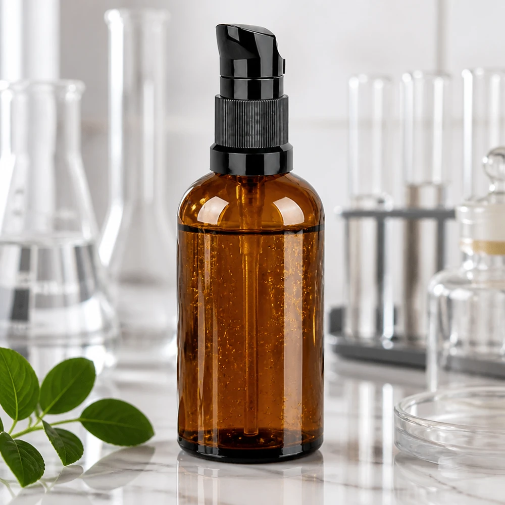 Flacon pompe 100ml noir STD BrownLine UT18/100 Bouteille en verre Premium 100ml série BrownLine avec distributeur à pompe hygiénique pour un prélèvement stérile du produit