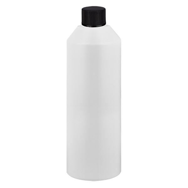 Flacon de pharmacie HDPE 250ml blanc avec bouchon vissable noir