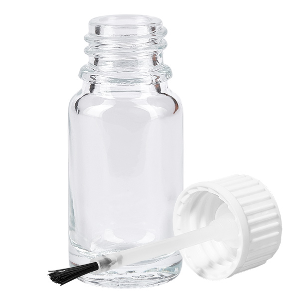 10ml flacon pinceau blanc STD ClearLine UT18/10 Flacon vide de 10 ml en verre transparent avec bouchon blanc et pinceau pour une application précise du liquide