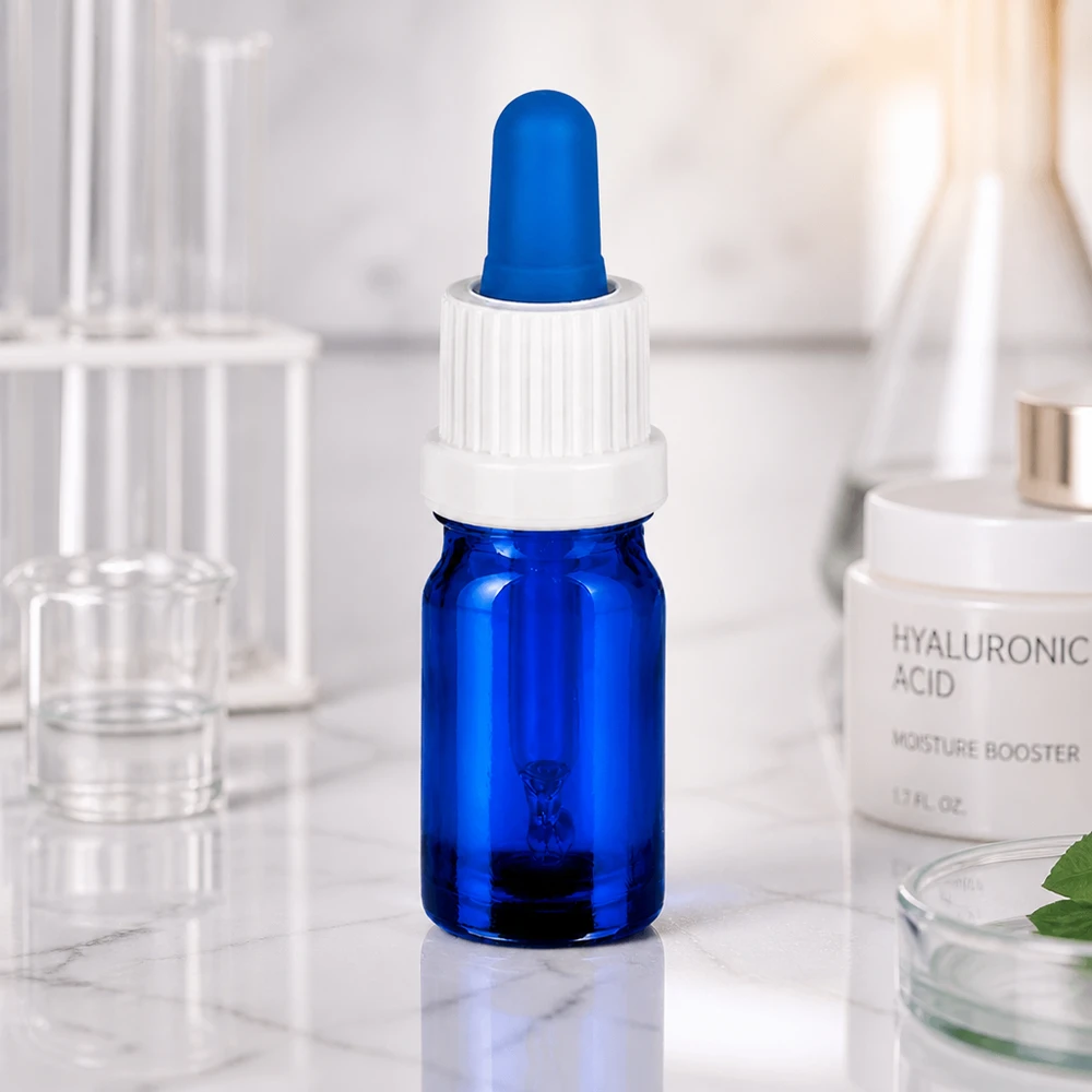 Flacon à pipette 5ml blanc/bleu OV BlueLine UT18/5 Bouteille en verre polyvalente de 5ml avec pipette idéale pour les huiles essentielles et les solutions médicales